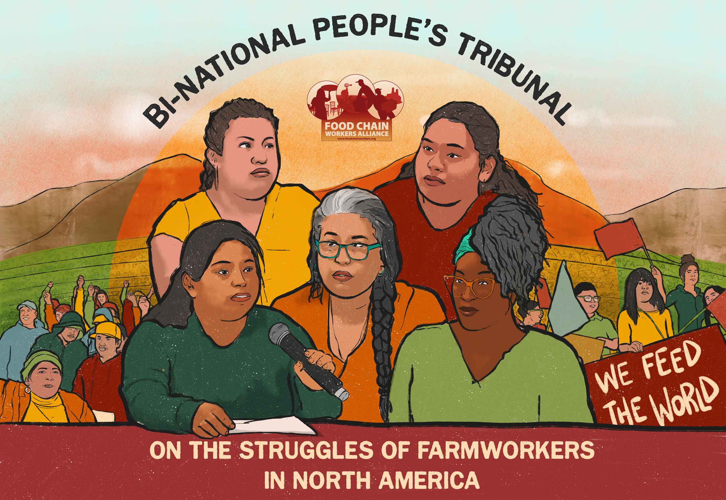 Illustration of a gathering of farmworkers